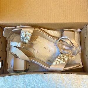 New Pearl Embellished Satin Ankle Strap Heels
